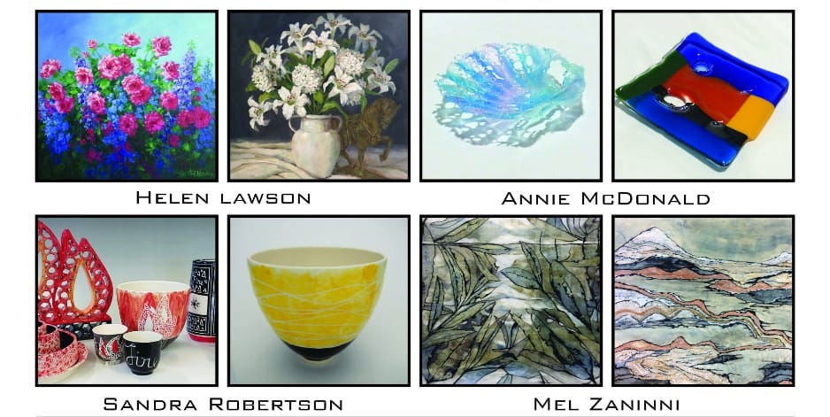 Artists collaborate to connect glass, painting and pottery.