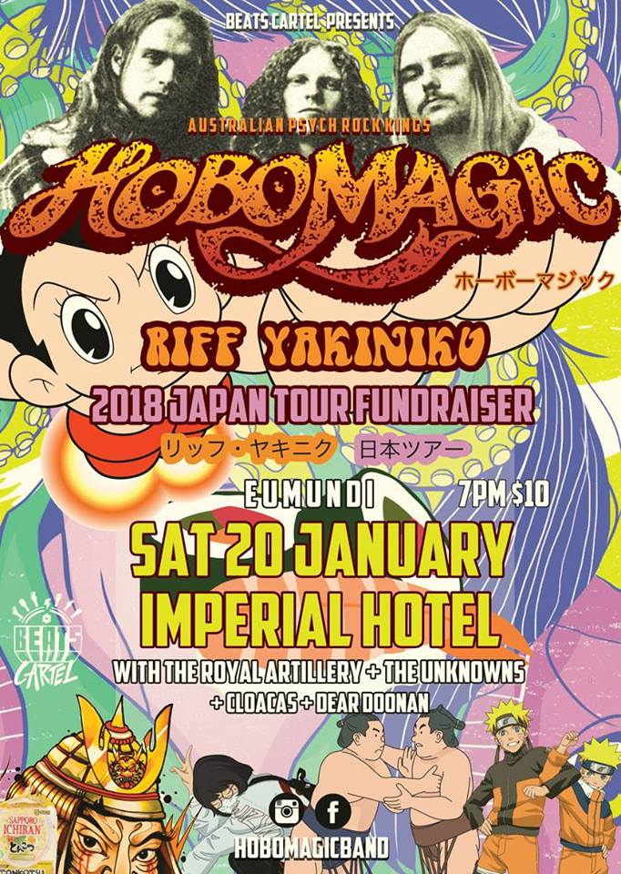 Come and see the Sunny Coast’s own psych rock kings HOBO MAGIC play at The Imperial Hotel Eumundi for a night of rock n roll, psychedelic madness!