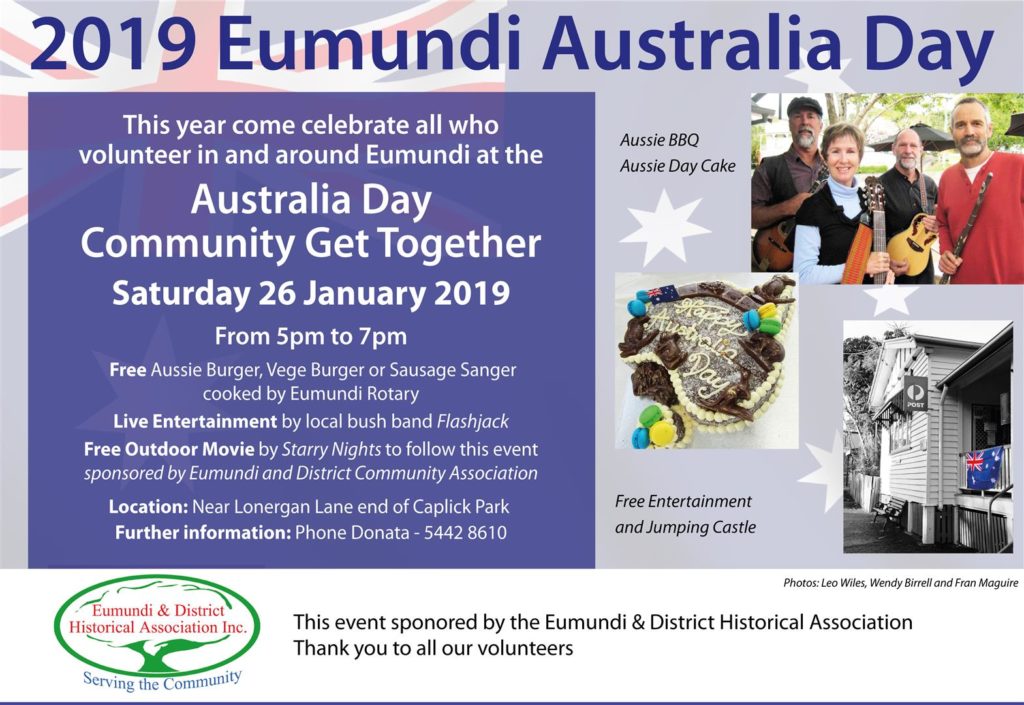 Come and celebrate all who volunteer in and around Eumundi at the 'Australia Day Community Get Together'!