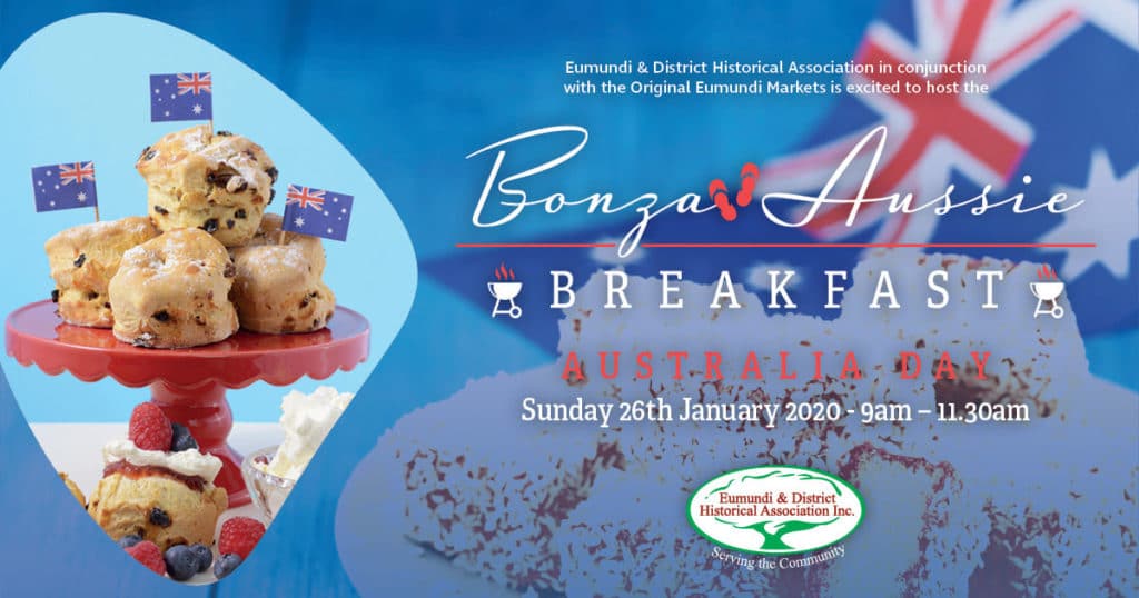 The traditional celebration will feature all things “Aussie” and include a delicious bacon and egg breakfast prepared by the Rotary Club of Eumundi, some lively entertainment from the Park Bench Ukulele group, balloon artistry by Miss Donna, Giant Games and some face painting fun. A free community open-air event to celebrate the “Aussie” way of life with friends, family and community members.